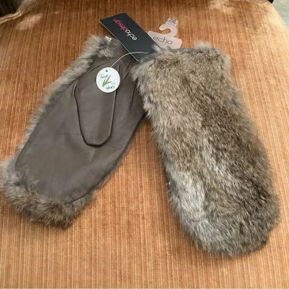 Echo Leather & Rabbit Fur Women’s Mittens L-XL Color Taupe Nude With Aloe NWT - Picture 12 of 12